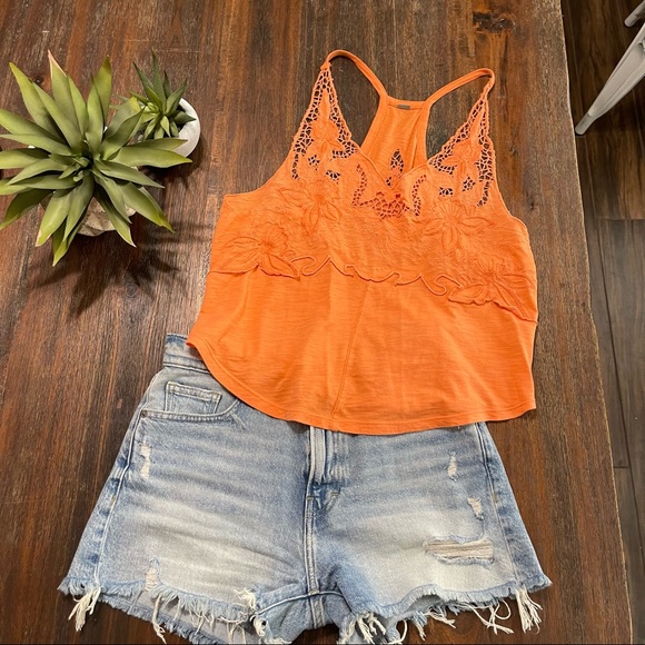 Free People orange Blossom floral coral CutOut Crop Top small embroidered - Picture 3 of 10